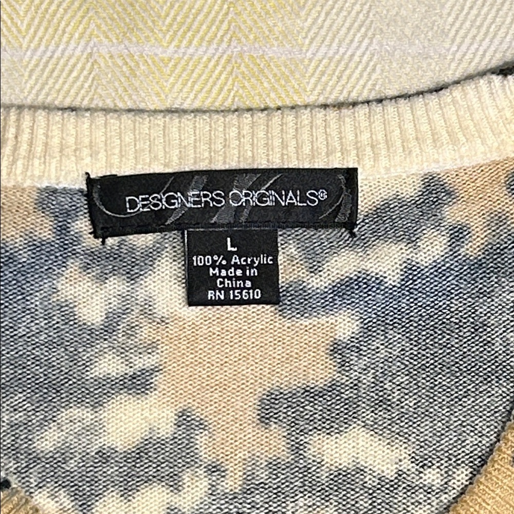 Designers Originals Vintage Cream/Black Patterned Button-Front Cardigan size L - Picture 2 of 5
